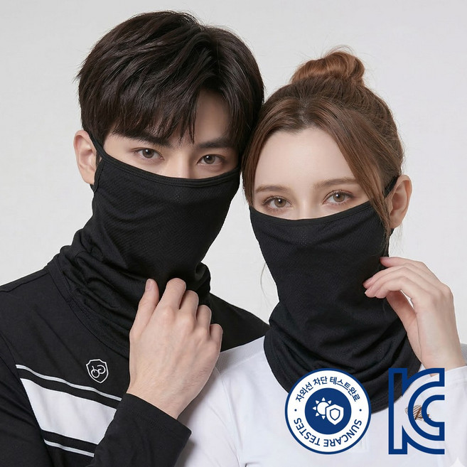 KN60 2매입 여름 머프 메쉬 페이스커버 자외선차단 넥커버 마스크 등산 골프 낚시 멀티 스카프, 블랙+블랙