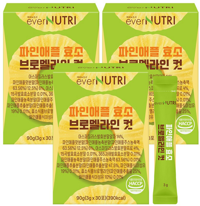 에버뉴트리 고역가 파인애플 효소 브로멜라인 소화효소, 90g, 3개