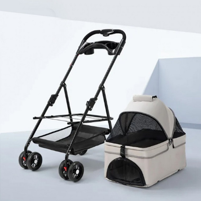 솔크로니 애견유모차 경량 폴딩 반려동물 이동장 캐리어 강아지 고양이 펫유모차 개모차, 분리형_블랙