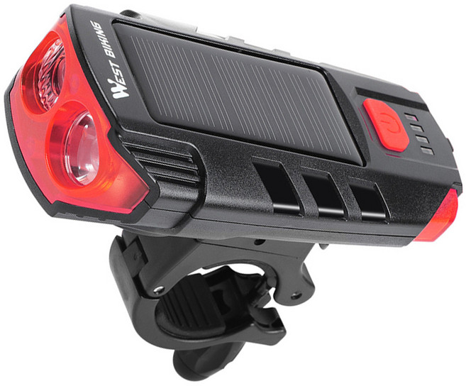 시그니처베이지 웨스트바이킹 자전거 킥보드 태양광 라이트 전조등 후레쉬 YPZ285, 레드, 1개
