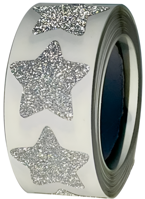 4종 다이아몬드 반짝이 하트 별 원형 스티커 300매, 실버스타(S2203)