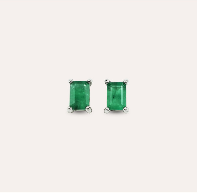 [安珠] 祖母綠 綠色 長方 4*6mm 耳環 經典系列 Emerald E 寶石銀飾 AND JEWEL