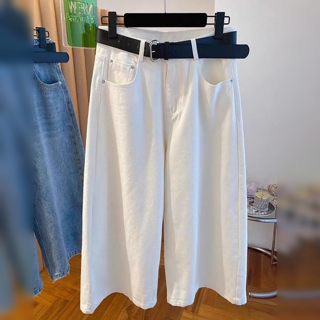 ROYALBELLE 여성 와이드핏 팬츠 하이웨스트 데일리 베이직 캐주얼 7부 바지 E01012913