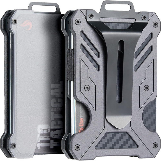 Moeny 클립이 있는 1T Tactical 미니멀리스트 슬림 지갑 전면 포켓 RFID 차단 지갑 현금 홀더 다용도 신용 카드 오게인 ID 배지 홀더 남성용 회색. 남