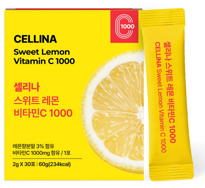 셀리나 스위트 레몬 맛있는 비타민C 1000 가루 분말 스틱, 1개, 30회분