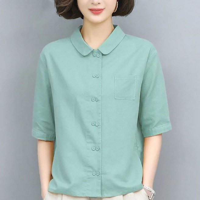 지고다그 여성 반팔셔츠 순면 캐주얼 셔츠 엄마룩 중년 빅사이즈 루즈핏 데일리 여름 블라우스 ZXC40754