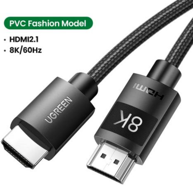 Ugreen HD MI 2.1 케이블 8K60Hz 4K120Hz Xiao mi Mi Box HD MI 2.1 케이블 48Gbps HDR10 HDCP2.2 PS4 HD MI 분배기, Fashion PVC Model_3m, 3m
