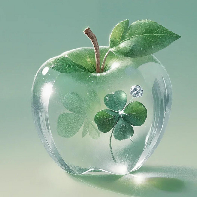 크리스털 풋사과 네잎클로버 풍수지리 우드 조각퍼즐 행운 가득 부귀재물 수정 청사과 돈이 들어오는 직소퍼즐 300 500 1000피스, 재물 수정 풋사과 행운 네잎클로버8, 1개