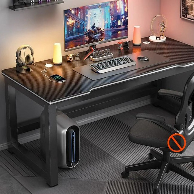 [간편 조립] 1인용 컴퓨터 책상 데스크 2색상 가능 고정형 높이 철제 프레임 튼튼한 구조 홈오피스 수납 책상, 블랙