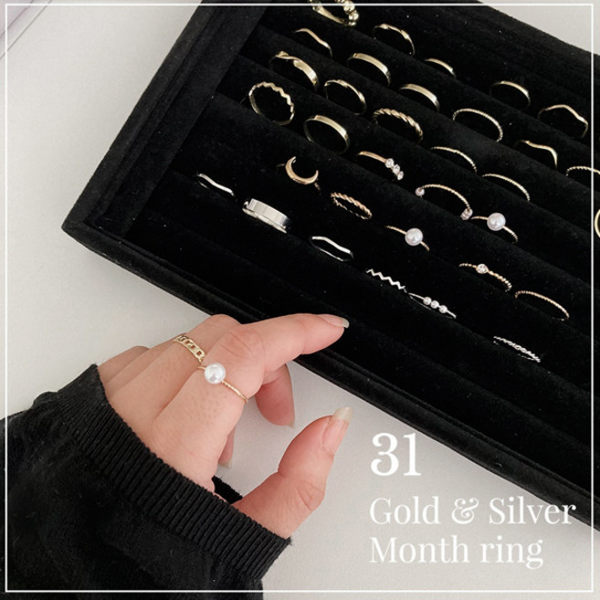 대용량 휘뚤마뚤 사계절 블링블링 포인트 레이어드 링 / (36개SET)골드앤실버한달반지NE