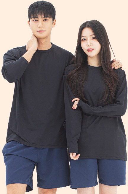 라틱 남자 여자 래쉬가드 상하의 세트 수영복 루즈핏 비치웨어, 네이비