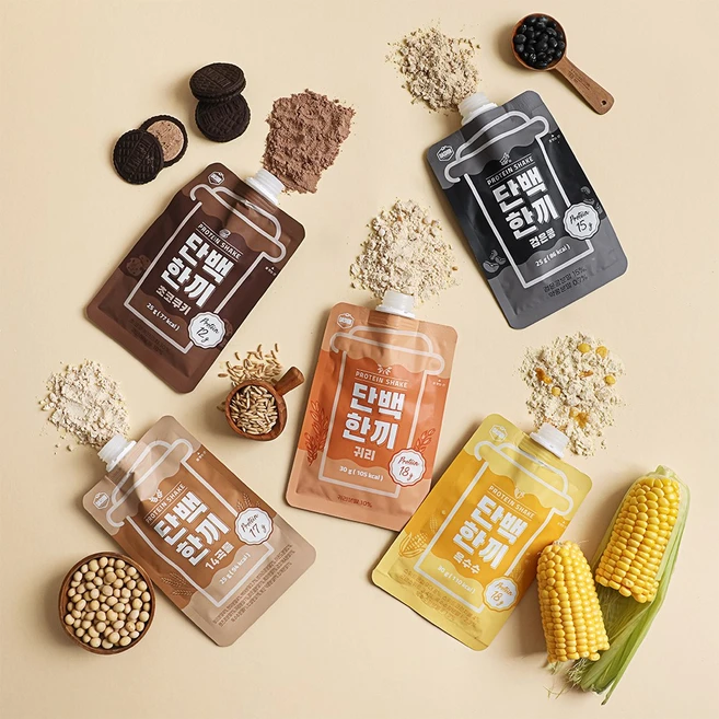 [다신샵] 고단백 프로틴쉐이크 단백한끼 5종 혼합세트(곡물+초코+검은콩+귀리+옥수수), 20개, 25g - 쿠팡