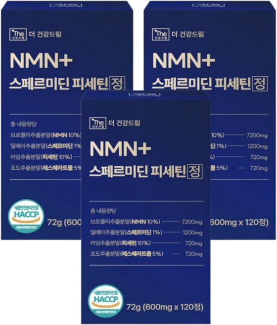 더건강드림 nmn 스페르미딘 피세틴 정 600mg, 3개, 120정 - 쿠팡
