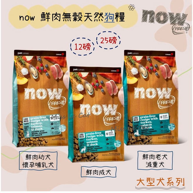 Now! 鮮肉無穀天然糧 大型犬系列 WDJ推薦 12磅 25磅, 1個, 鮮肉無穀大幼犬12磅(限宅配)