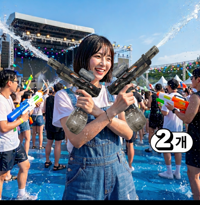 워터밤 1+1 쌍권총 전동물총 세트 물놀이, 2개, 블랙