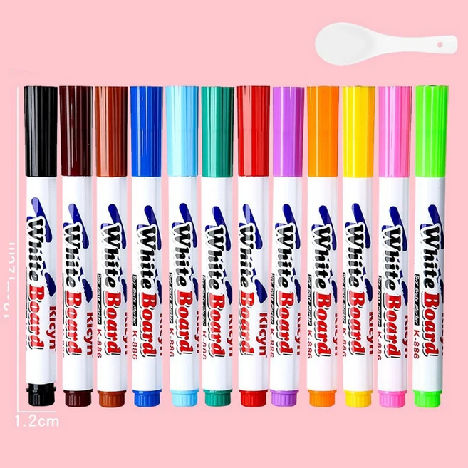 8색 12색 물 떠다니는 펜 마법의 잉크 화이트보드 마커 낙서 그림 그리기 14세 이상 문구, 02 12 color with spoon