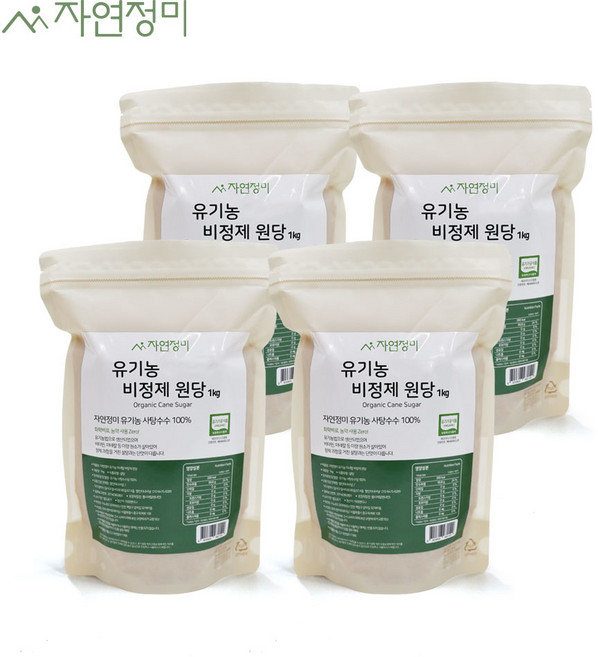 자연정미 유기농 비정제 원당 설탕, 4개, 1kg