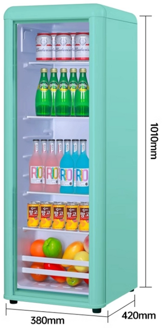 레트로쿨 레트로 쇼케이스냉장고 미니 가정용 술장고 카페 쇼케이스 업소용 소형 냉장, 민트, 131L