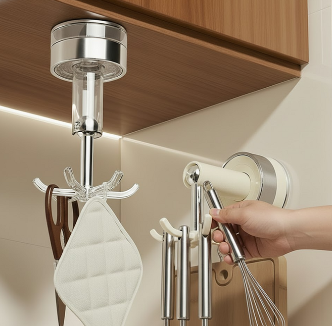 리노데코 회전 조리도구 걸이 무타공 다용도걸이, 1개, 크림