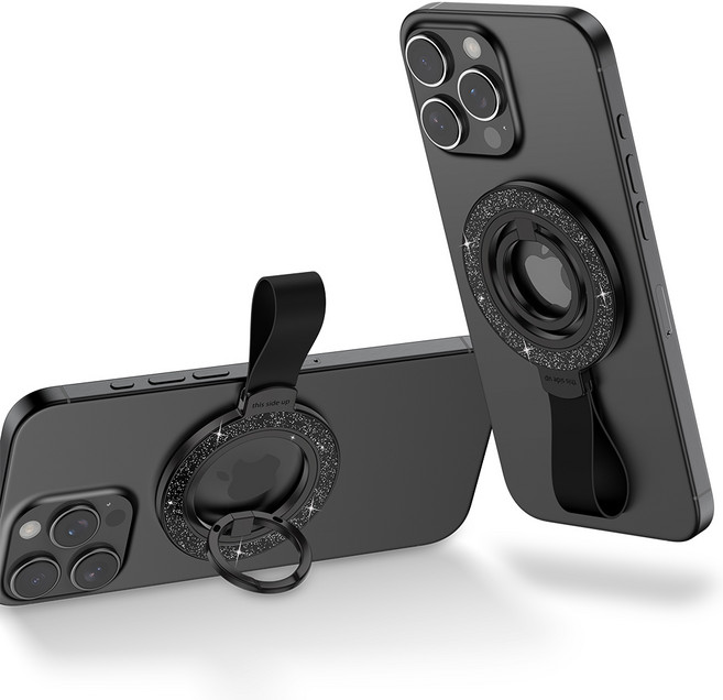 ANNIBER 전기종 적용 자력강화 맥세이프 그립톡 마그네틱 핑거링 스마트톡 거치대 핸드폰 탈부착 자석 홀더, 1개, 글리터 블랙