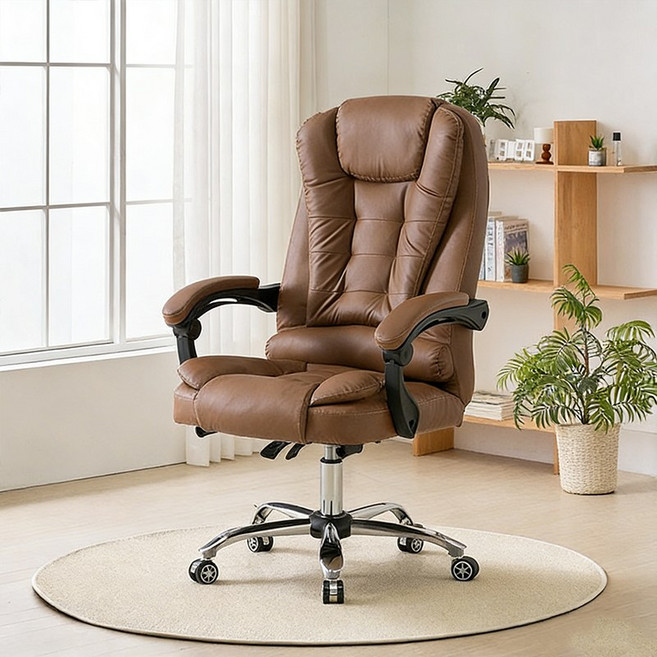 쿠리브 편안한 사무용 컴퓨터 의자 리클라이너 사무용 의자, 브라운