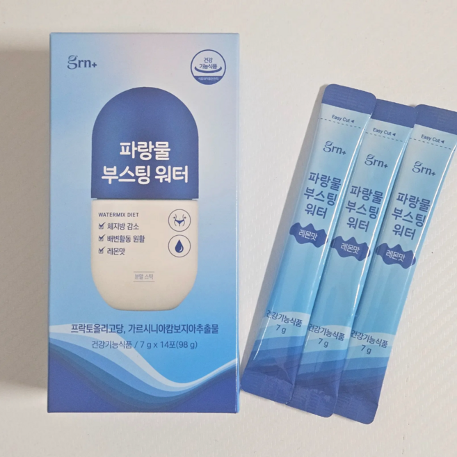 부스팅워터 레몬맛 프락토올리고당 가르시니아 추출물 부스팅 워터 파랑물 14포, 2박스