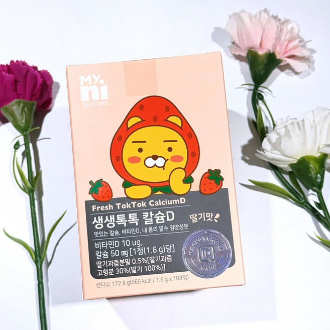 MY. ni 生生톡톡 鈣D 維他命軟糖 草莓口味, 1盒, 108顆