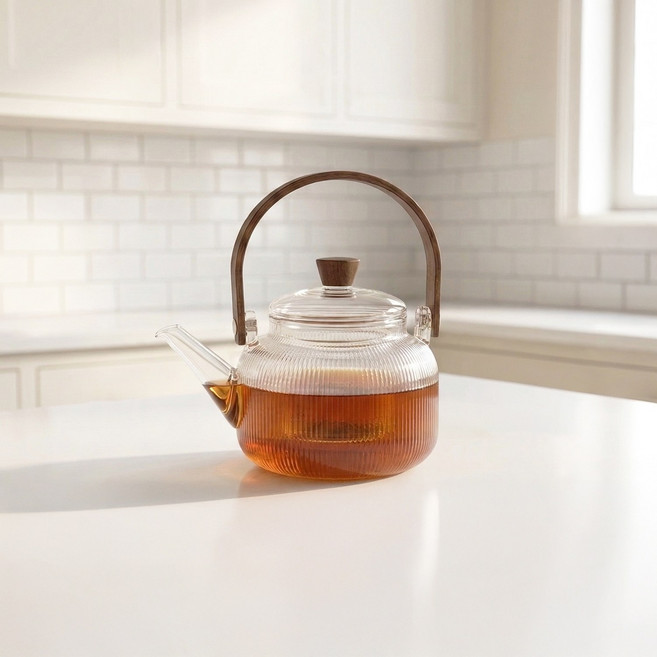 우드시엘 내열 유리 주전자 티포트 티팟 차주전자 티메이커 직화 차포트, 1개, 내열 유리 티포트, 820ml