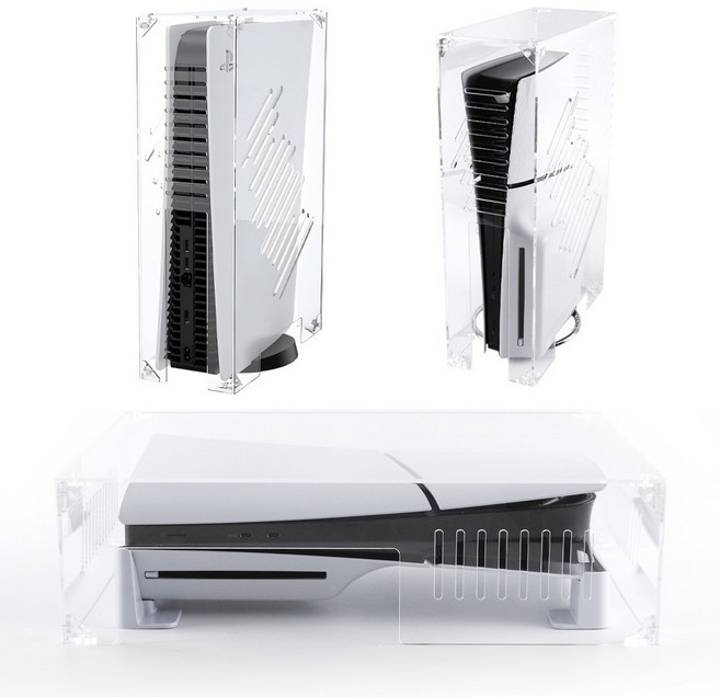 PS5 아크릴 케이스 통풍 장식장 수직형 수평형 (슬림 프로 호환), 수직형/노말모델, 1개, 업마켓 PS5 아크릴케이스