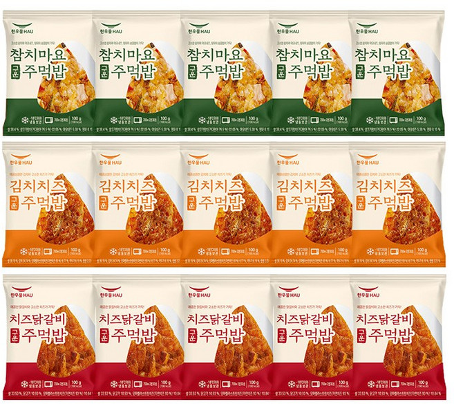 [도도나몰] 한우물 구운주먹밥 15개 참치마요+김치치즈+치즈닭갈비 (5개씩), 1세트, 100g