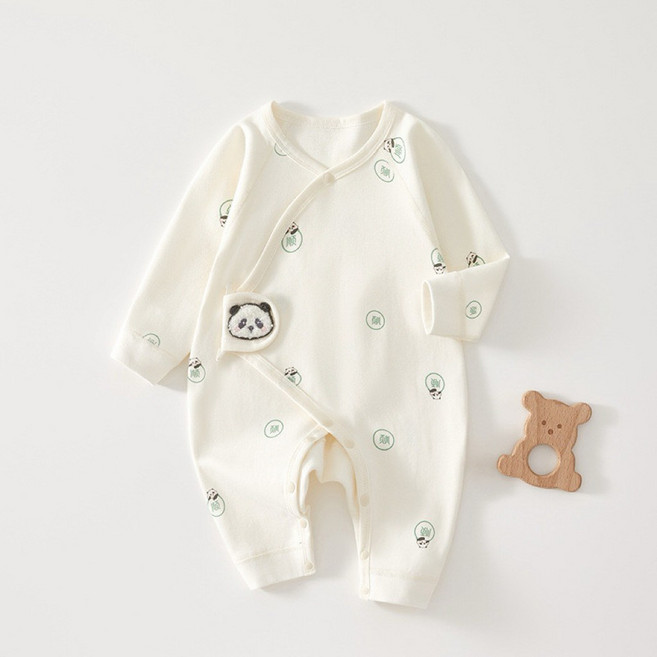 嬰兒純棉側開長袖包屁衣 U96021
