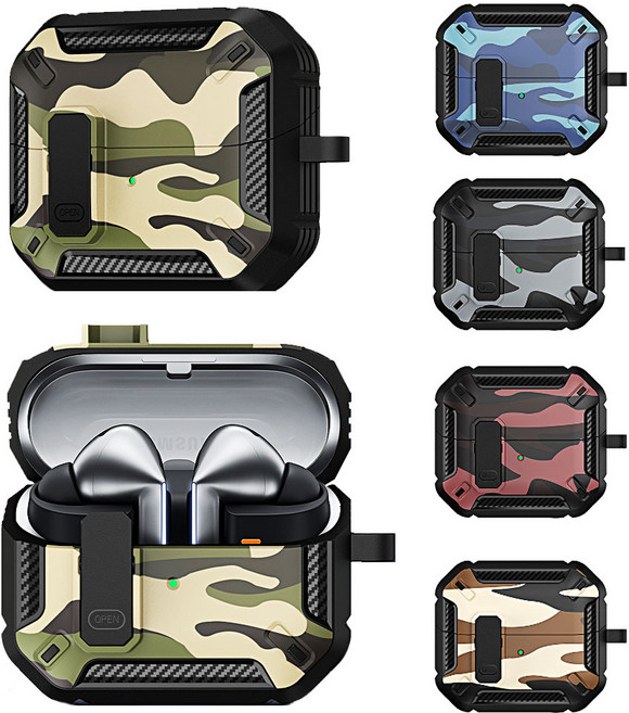 갤럭시 버즈3 프로3 카모플라쥬 락케이스 무선 이어폰 실리콘 하드 잠금 케이스 커버, mgb0090 다크그레이