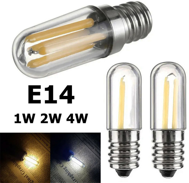 조도 조절식 E 14 LED 필라멘트 라이트 1W 2W 4W 220V 냉장고 전구 미니 COB 램프 재봉틀 레인지 후드 시원하고 따뜻한 백색 조명, 1개, E14 220V