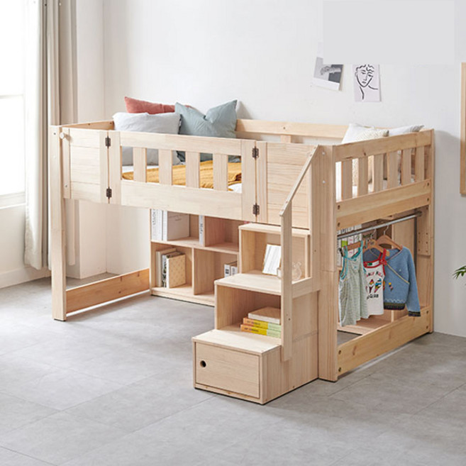 엘엔에스가구 소나무원목 코코스마트침대 (매트미포함)/뉴송원목/ 벙커침대/ 이층침대/가드형 /문이달려있어 안전합니다, 무도장