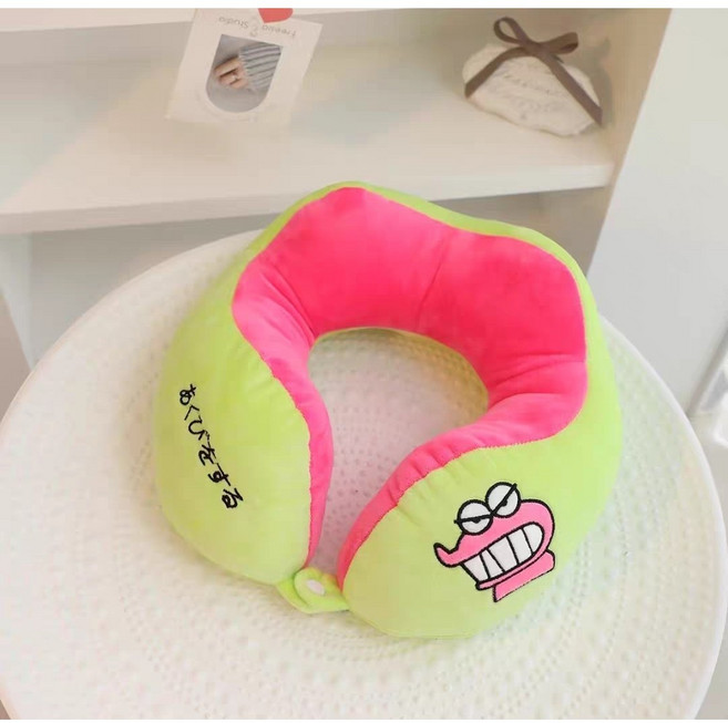 짱구는 못말려 U자형 목베개 장거리 비행기 잠자기 여행용 헤드레스트 휴대용, 그린