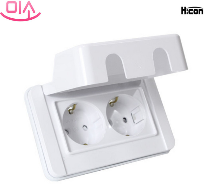 현대 국산 방우 2구 가로형 콘센트 하이콘_화이트, 1개