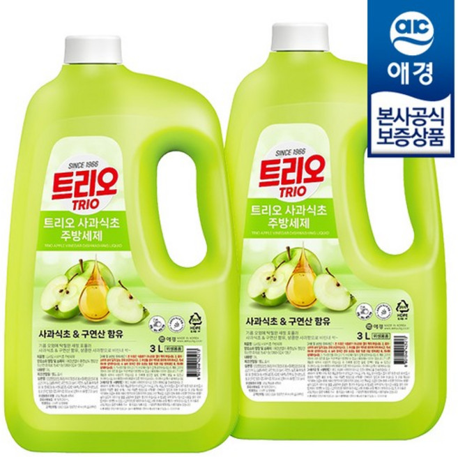 [애경] 사과식초 주방세제 3L x2개, 사과식초 3L용기X2입, 1개