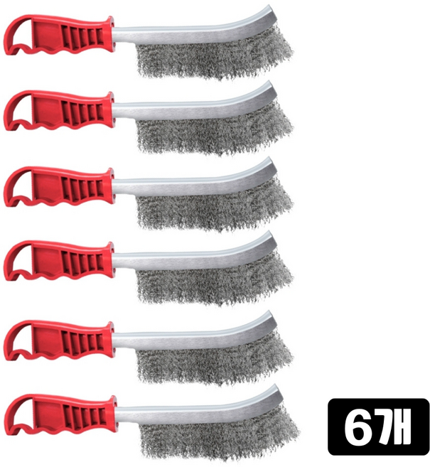 고밀도 스테인리스 스틸 와이어 칼 브러쉬 세척 솔 녹제거 다용도 6개입, 1세트, 빨간색