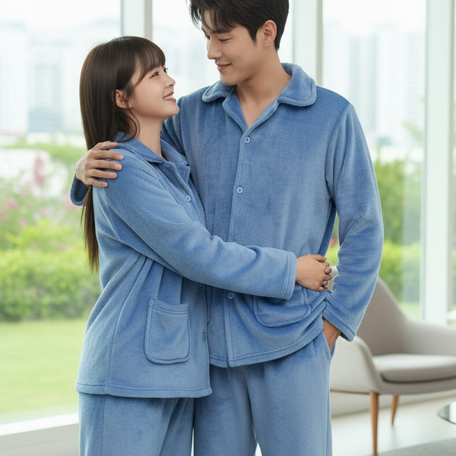 캐리루시 남녀커플 인조밍크 수면잠옷세트 / 겨울 홈웨어 / 포근 파자마