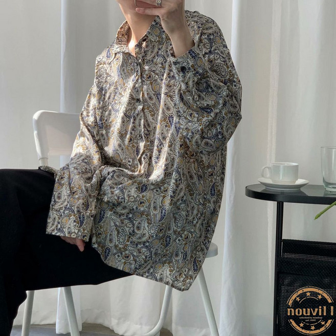 남자 에스닉 플라워 긴팔 건달 셔츠 빈티지 페이즐리 나염 루즈핏 남방 여행룩 데일리룩