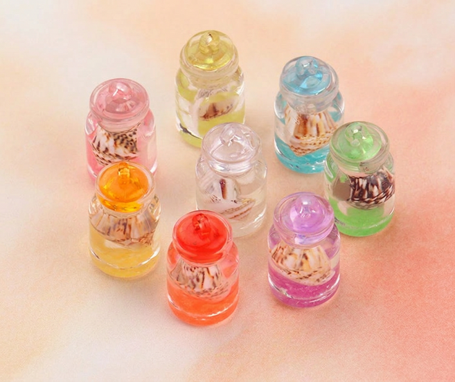 백지마켓 야광 미니 소라 키링 가방 비즈 포인트 병 8색상, 1세트