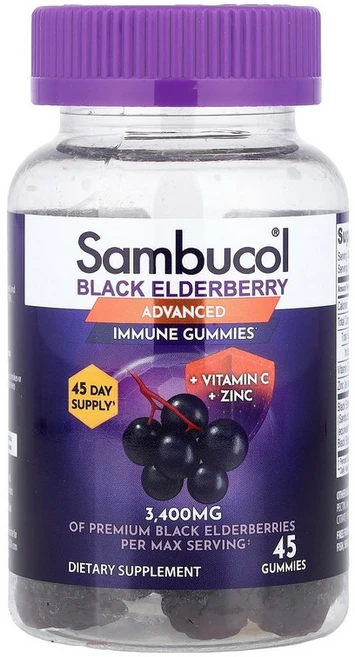 삼부콜 Sambucol 블랙 엘더베리 면역력 강화 구미젤리 + 비타민C 아연 45개125920원산지:기타, 1개 - 쿠팡