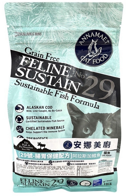 ANNAMAET Feline No. 29 Sustain 貓糧 永續漁獲配方, 12LB, 1個, ALASKA COD, Sustainably Caught Fish