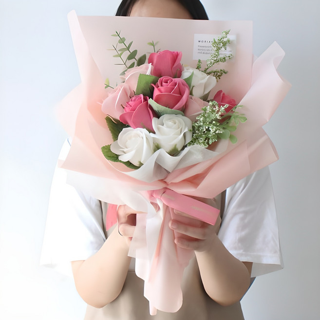 모리앤 조화 티파니에서 아침을 장미비누꽃 꽃다발 소, 핑크, 1개