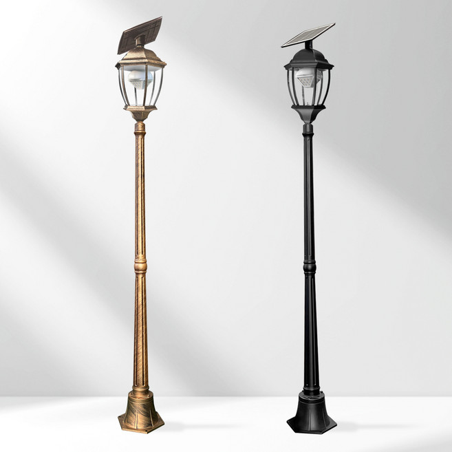 나눔조명 태양광 가로등 정원등 잔디등 LED (곡면 육각), 곡면 육각 [검정] 총 높이 1.8M (기둥1.4M)