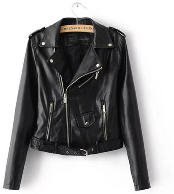 여성용 솔리드 숏 슬림 PU 가죽 자켓 Women's Jacket 1U139