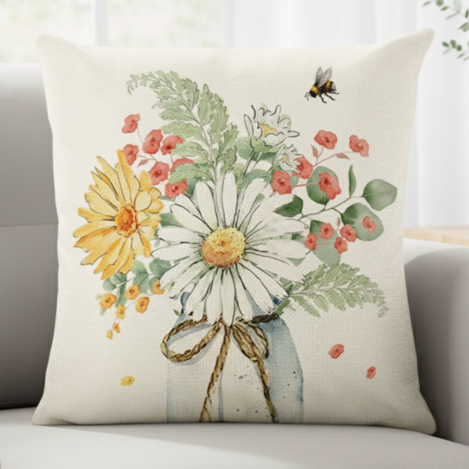 서플라이랩 디자인 프린팅 쇼파쿠션 컬렉션 국산솜포함, 32꿀벌꽃병