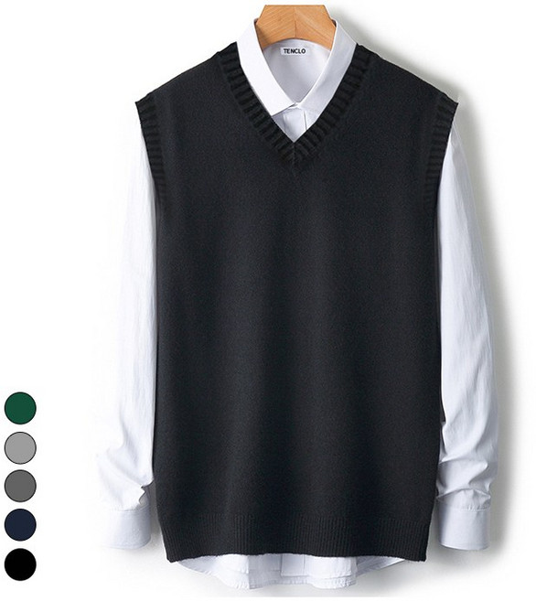 텐클로 빅사이즈(85-130까지) 남여공용 브이넥 니트 조끼 스웨트 베스트 TC-410