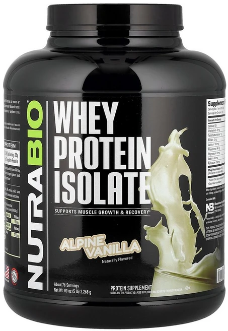 뉴트라바이오 NutraBio Whey Protein Isolate Alpine Vanilla 5 lb 2 268 g, 2.268g, 1 - 쿠팡