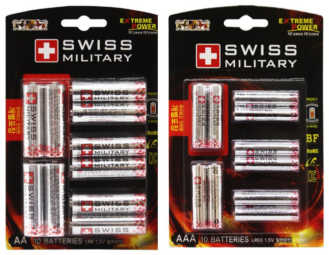 스위스밀리터리 알카라인 AA건전지 10p + AAA 10p 세트, 20개입, 1세트